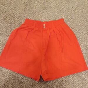 Partners Pleated Bermuda Shorts Peach Orange Cotton Elastic Waist Women's